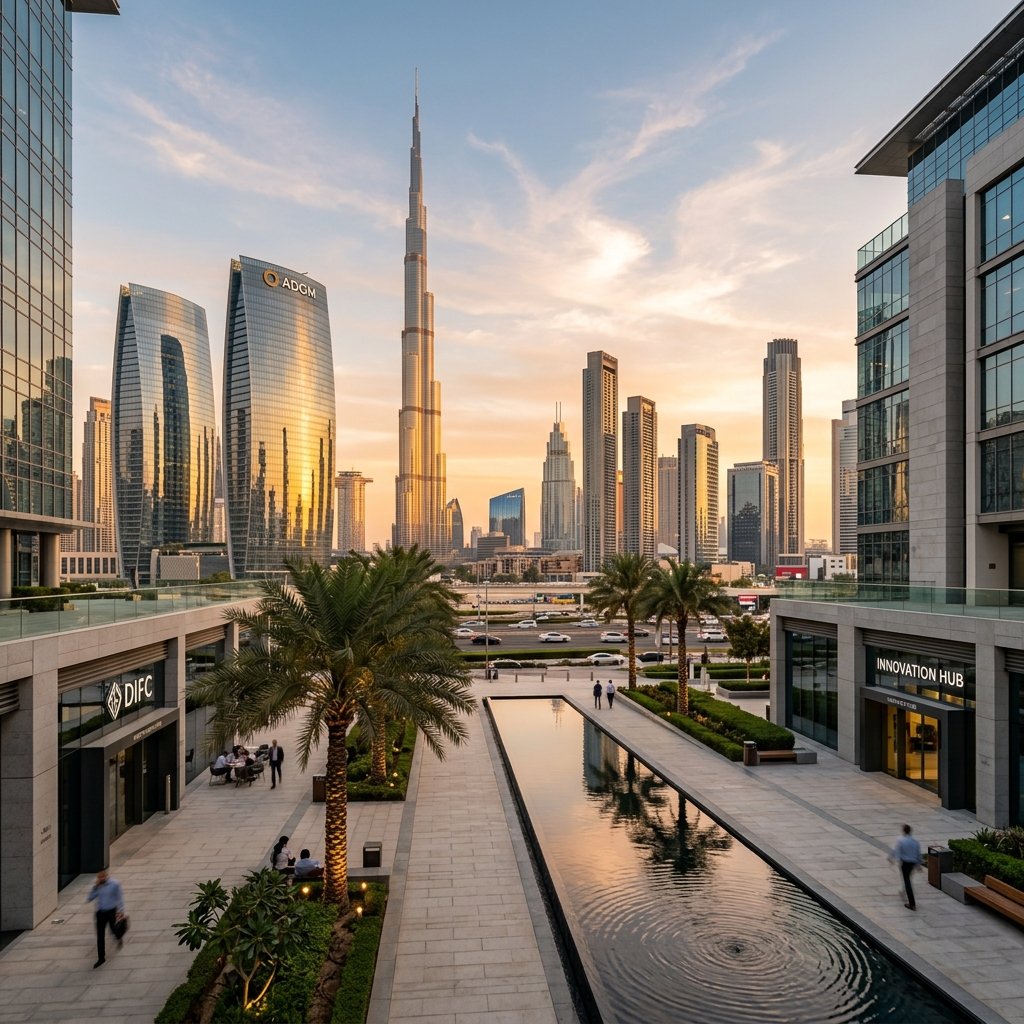Dubai Business District Golden Hour